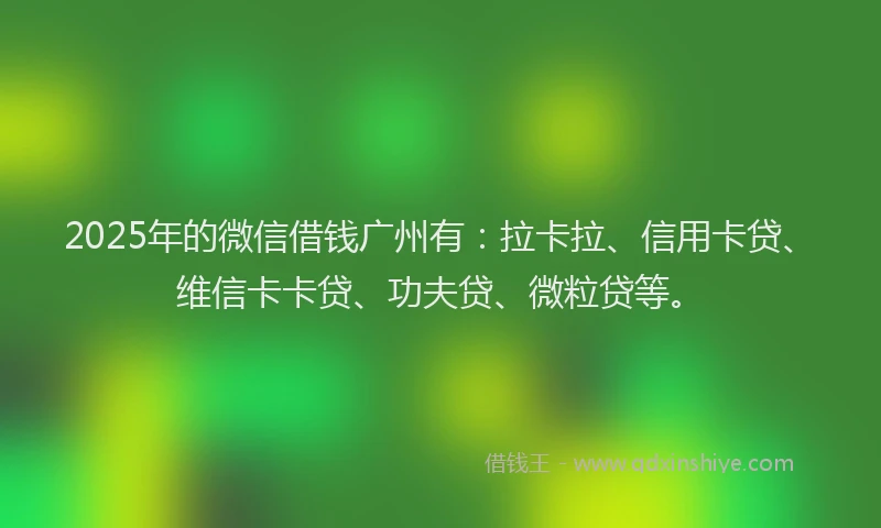 2025年的微信借钱广州有：拉卡拉、信用卡贷、维信卡卡贷、功夫贷、微粒贷等。