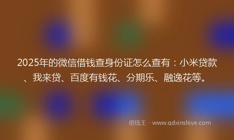 2025年的微信借钱查身份证怎么查有：小米贷款、我来贷、百度有钱花、分期乐、融逸花等。