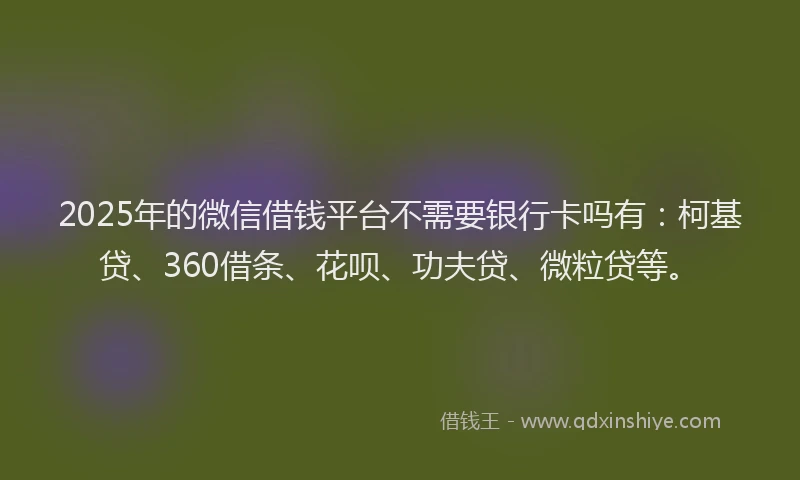 2025年的微信借钱平台不需要银行卡吗有：柯基贷、360借条、花呗、功夫贷、微粒贷等。