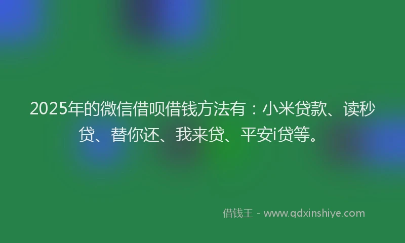 2025年的微信借呗借钱方法有：小米贷款、读秒贷、替你还、我来贷、平安i贷等。