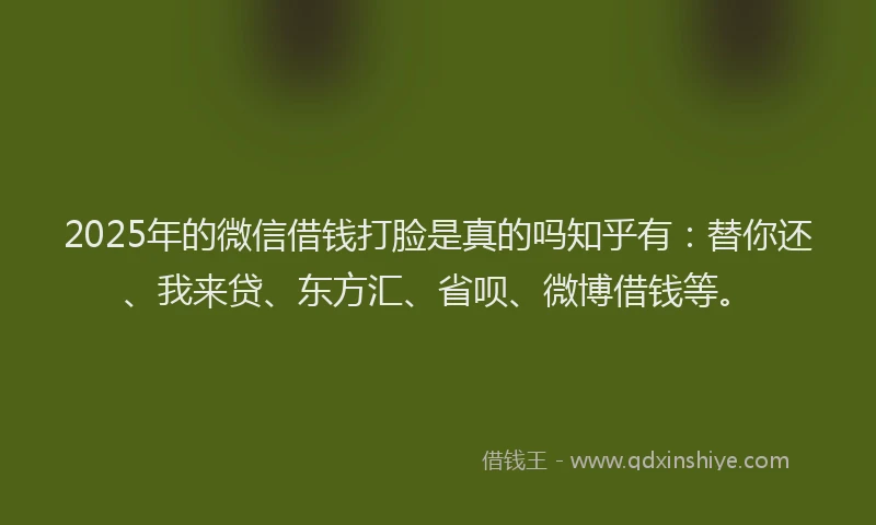 2025年的微信借钱打脸是真的吗知乎有：替你还、我来贷、东方汇、省呗、微博借钱等。