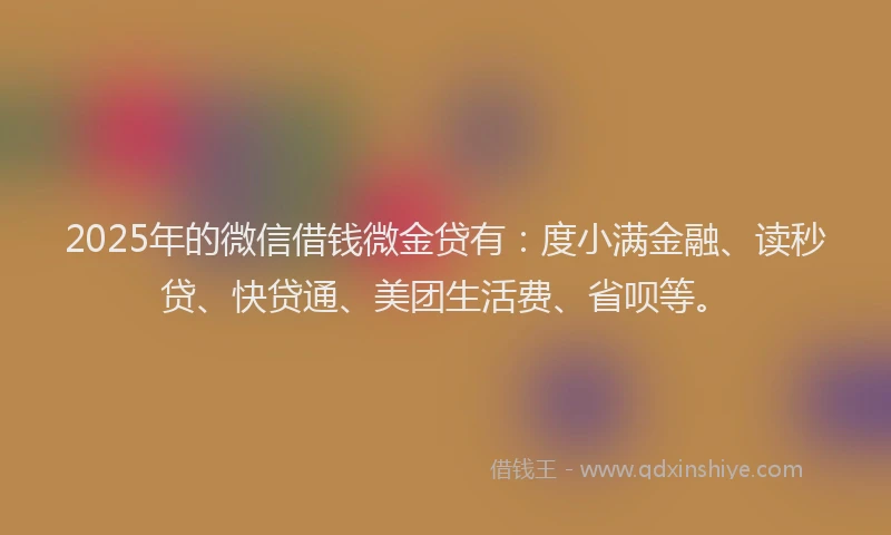 2025年的微信借钱微金贷有：度小满金融、读秒贷、快贷通、美团生活费、省呗等。