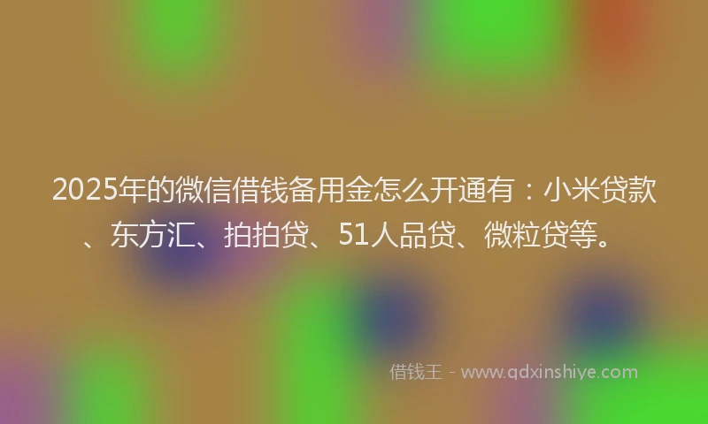2025年的微信借钱备用金怎么开通有：小米贷款、东方汇、拍拍贷、51人品贷、微粒贷等。