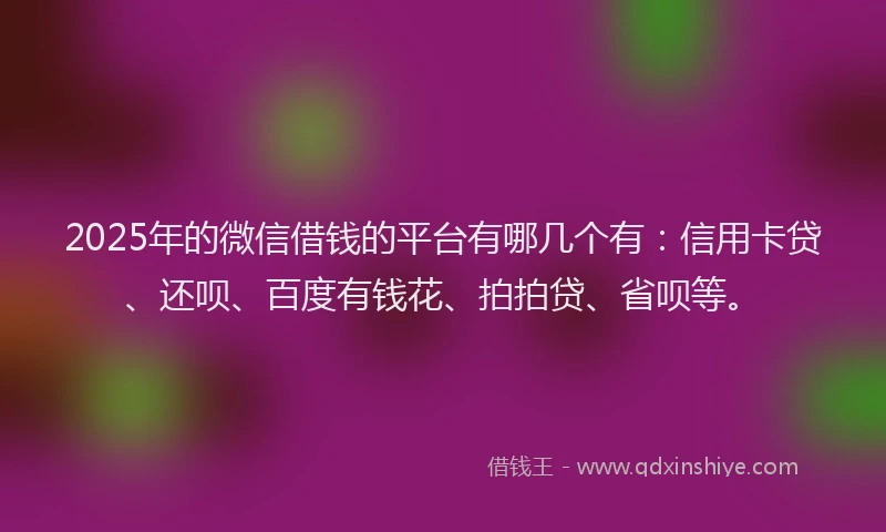 2025年的微信借钱的平台有哪几个有：信用卡贷、还呗、百度有钱花、拍拍贷、省呗等。