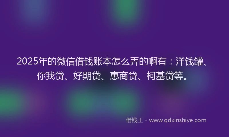 2025年的微信借钱账本怎么弄的啊有：洋钱罐、你我贷、好期贷、惠商贷、柯基贷等。
