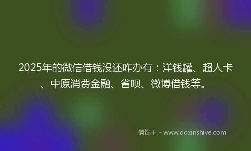 2025年的微信借钱没还咋办有：洋钱罐、超人卡、中原消费金融、省呗、微博借钱等。