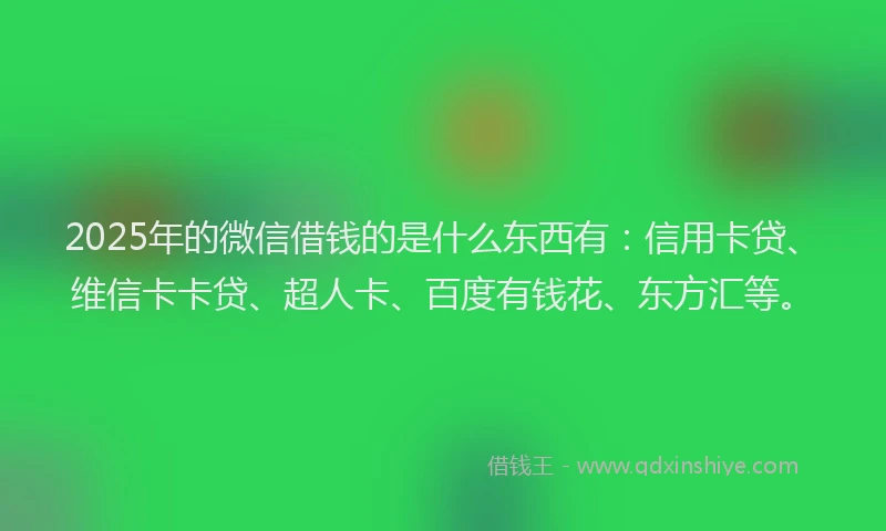2025年的微信借钱的是什么东西有:信用卡贷、维信卡卡贷、超人卡、百度有钱花、东方汇等。