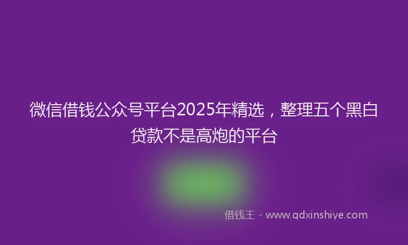 微信借钱公众号平台2025年精选，整理五个黑白贷款不是高炮的平台