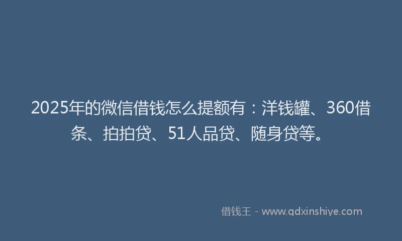 2025年的微信借钱怎么提额有：洋钱罐、360借条、拍拍贷、51人品贷、随身贷等。