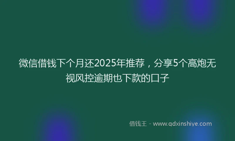 微信借钱下个月还2025年推荐，分享5个高炮无视风控逾期也下款的口子