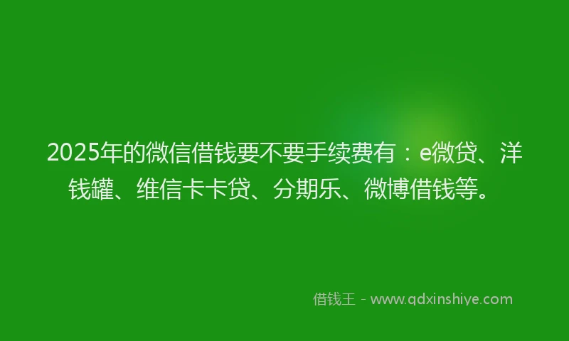 2025年的微信借钱要不要手续费有：e微贷、洋钱罐、维信卡卡贷、分期乐、微博借钱等。