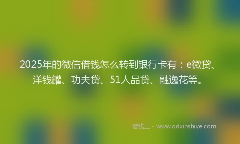 2025年的微信借钱怎么转到银行卡有：e微贷、洋钱罐、功夫贷、51人品贷、融逸花等。
