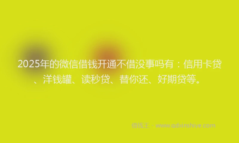 2025年的微信借钱开通不借没事吗有：信用卡贷、洋钱罐、读秒贷、替你还、好期贷等。