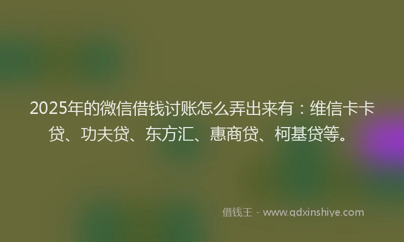 2025年的微信借钱讨账怎么弄出来有：维信卡卡贷、功夫贷、东方汇、惠商贷、柯基贷等。