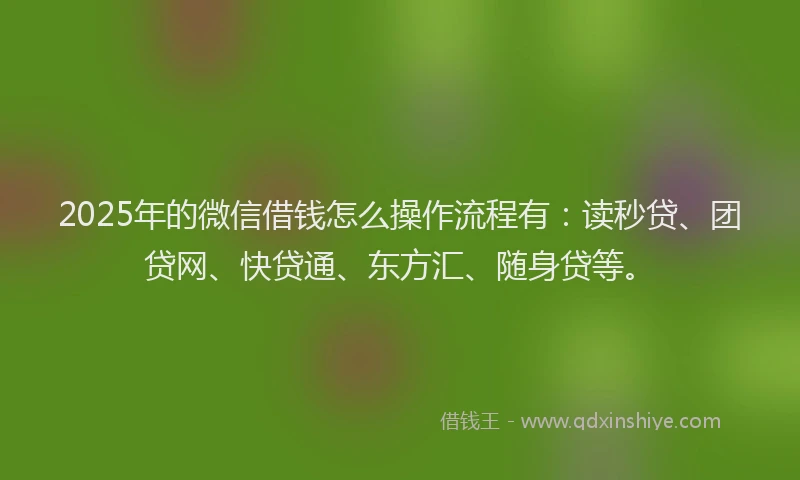 2025年的微信借钱怎么操作流程有：读秒贷、团贷网、快贷通、东方汇、随身贷等。