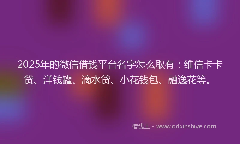 2025年的微信借钱平台名字怎么取有：维信卡卡贷、洋钱罐、滴水贷、小花钱包、融逸花等。