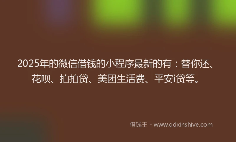 2025年的微信借钱的小程序最新的有：替你还、花呗、拍拍贷、美团生活费、平安i贷等。
