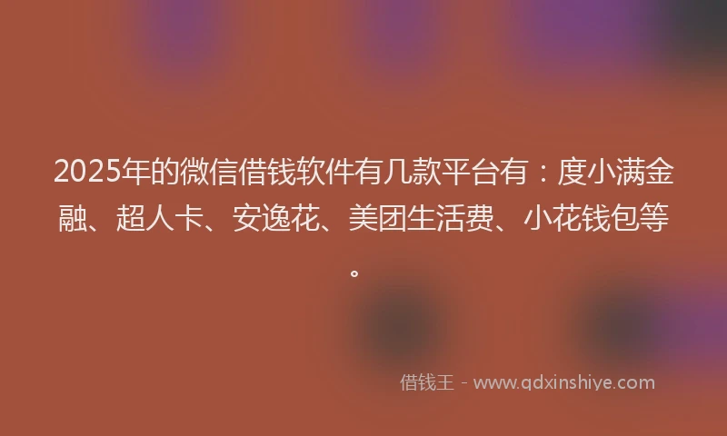 2025年的微信借钱软件有几款平台有：度小满金融、超人卡、安逸花、美团生活费、小花钱包等。