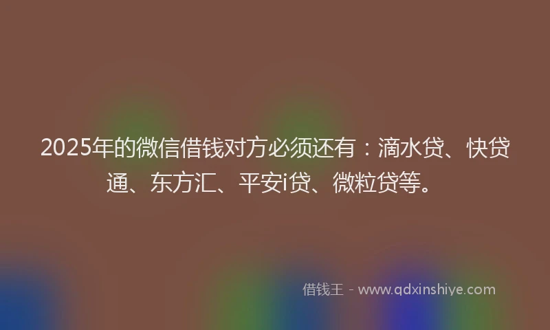 2025年的微信借钱对方必须还有：滴水贷、快贷通、东方汇、平安i贷、微粒贷等。