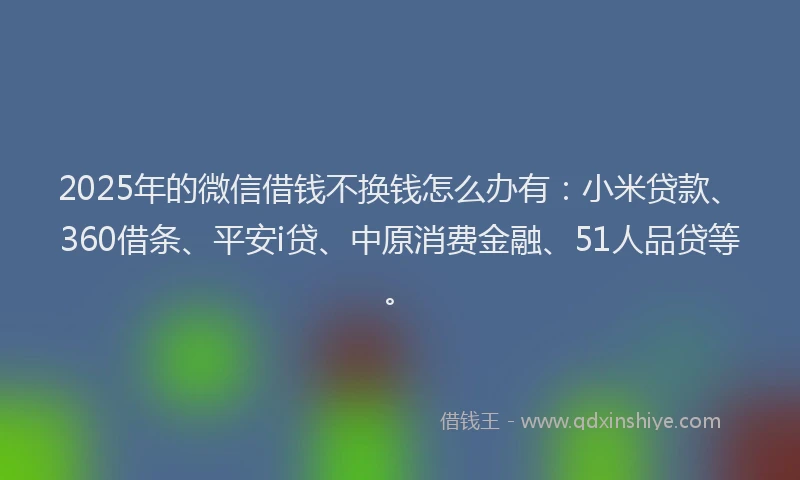 2025年的微信借钱不换钱怎么办有：小米贷款、360借条、平安i贷、中原消费金融、51人品贷等。