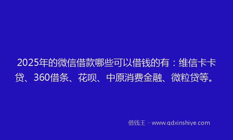 2025年的微信借款哪些可以借钱的有：维信卡卡贷、360借条、花呗、中原消费金融、微粒贷等。
