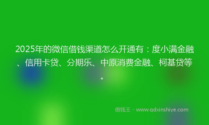 2025年的微信借钱渠道怎么开通有：度小满金融、信用卡贷、分期乐、中原消费金融、柯基贷等。