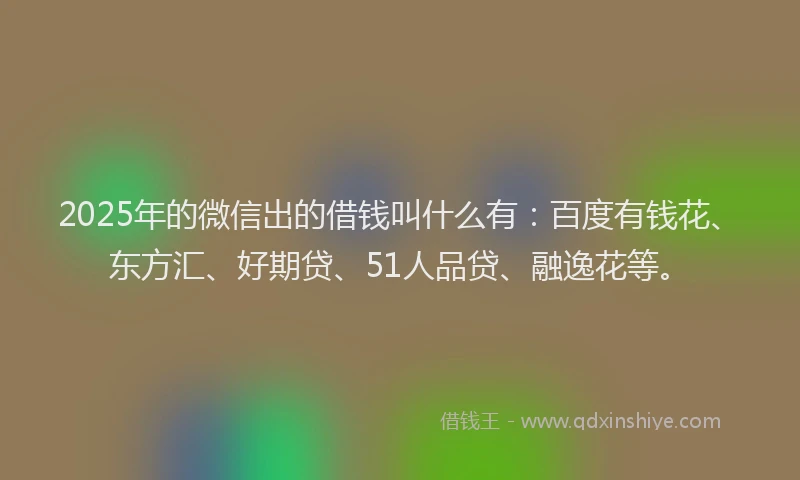 2025年的微信出的借钱叫什么有：百度有钱花、东方汇、好期贷、51人品贷、融逸花等。