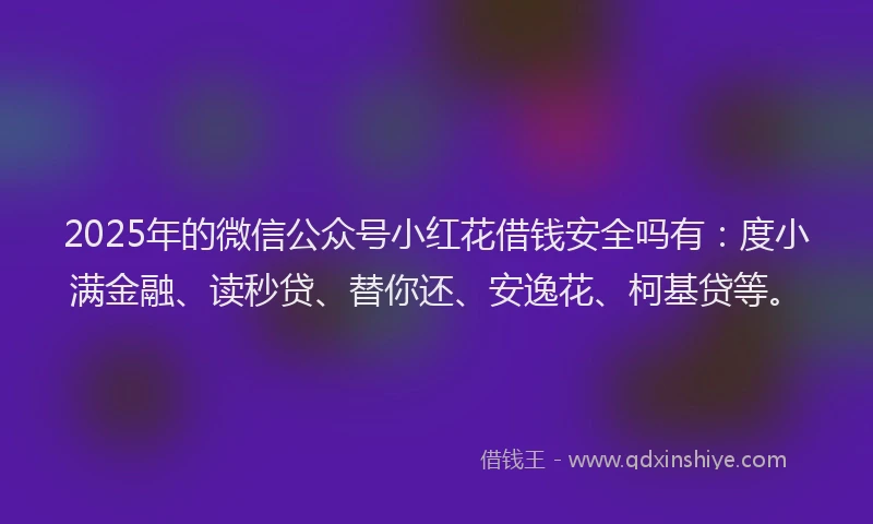 2025年的微信公众号小红花借钱安全吗有：度小满金融、读秒贷、替你还、安逸花、柯基贷等。