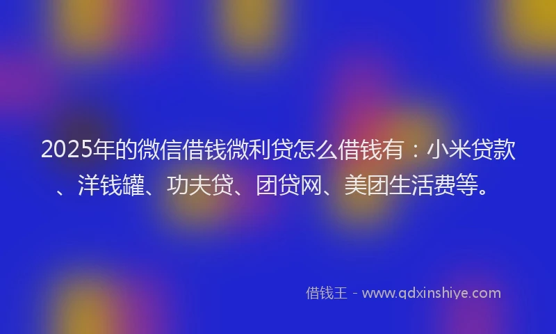 2025年的微信借钱微利贷怎么借钱有：小米贷款、洋钱罐、功夫贷、团贷网、美团生活费等。
