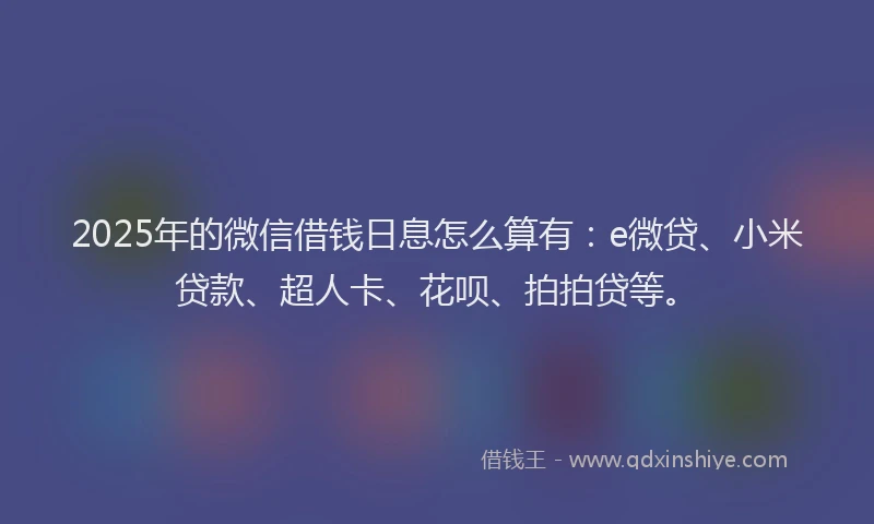 2025年的微信借钱日息怎么算有：e微贷、小米贷款、超人卡、花呗、拍拍贷等。