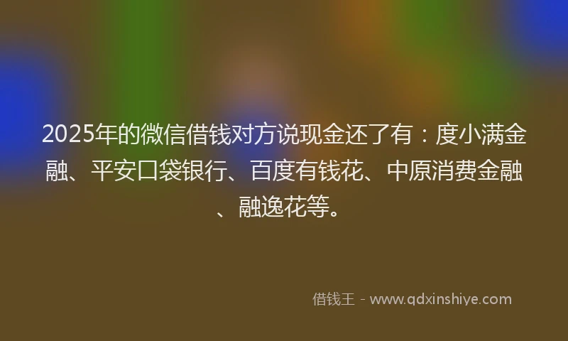 2025年的微信借钱对方说现金还了有：度小满金融、平安口袋银行、百度有钱花、中原消费金融、融逸花等。