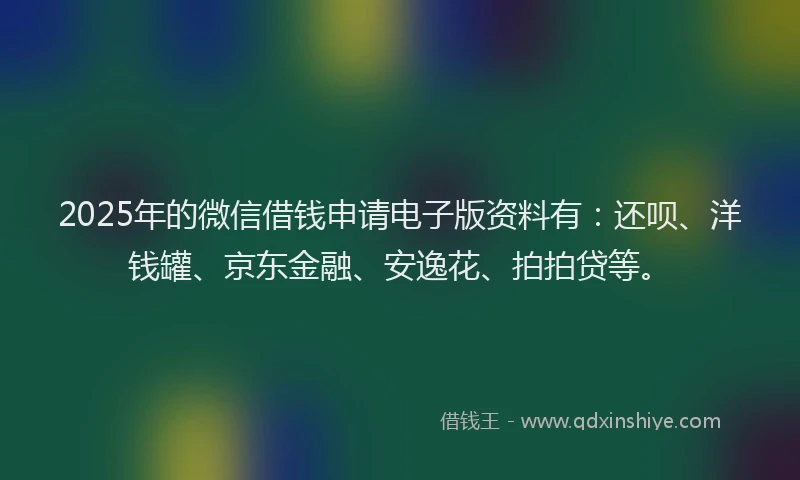 2025年的微信借钱申请电子版资料有：还呗、洋钱罐、京东金融、安逸花、拍拍贷等。