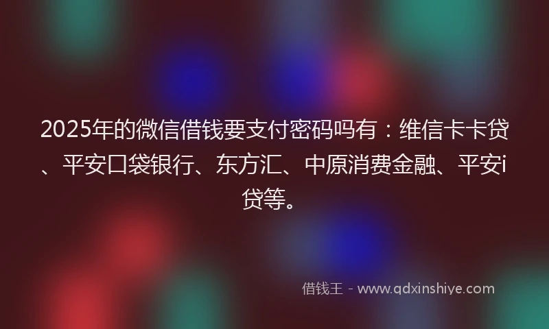 2025年的微信借钱要支付密码吗有：维信卡卡贷、平安口袋银行、东方汇、中原消费金融、平安i贷等。