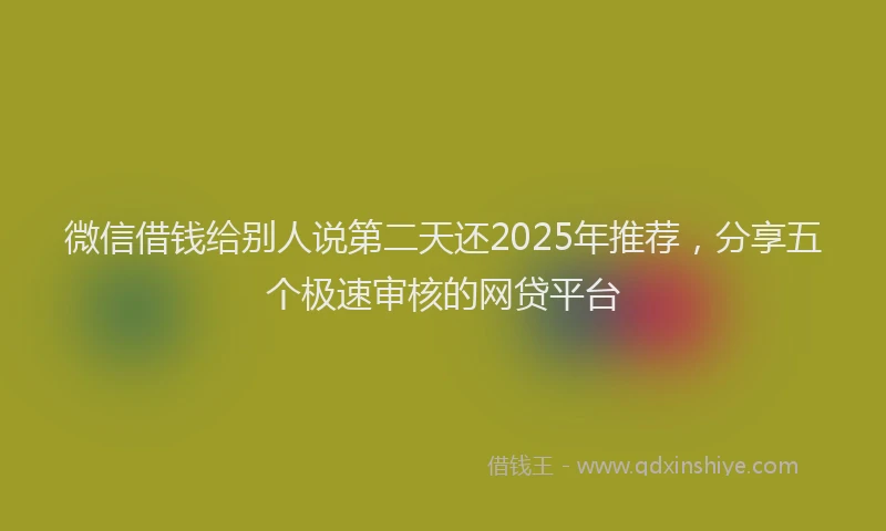 微信借钱给别人说第二天还2025年推荐，分享五个极速审核的网贷平台