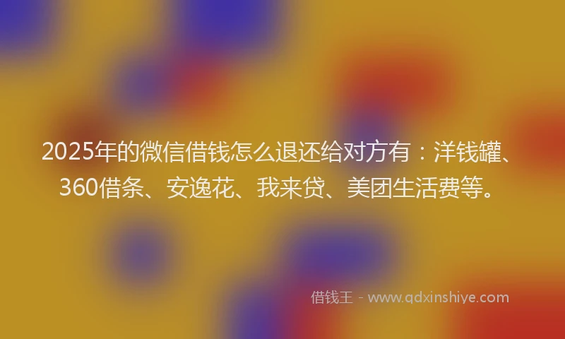 2025年的微信借钱怎么退还给对方有：洋钱罐、360借条、安逸花、我来贷、美团生活费等。