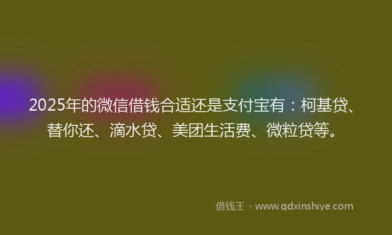 2025年的微信借钱合适还是支付宝有：柯基贷、替你还、滴水贷、美团生活费、微粒贷等。