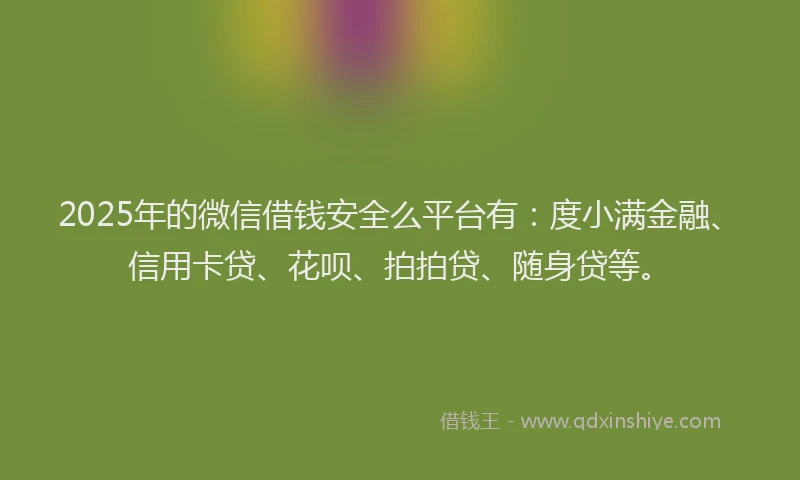 2025年的微信借钱安全么平台有：度小满金融、信用卡贷、花呗、拍拍贷、随身贷等。