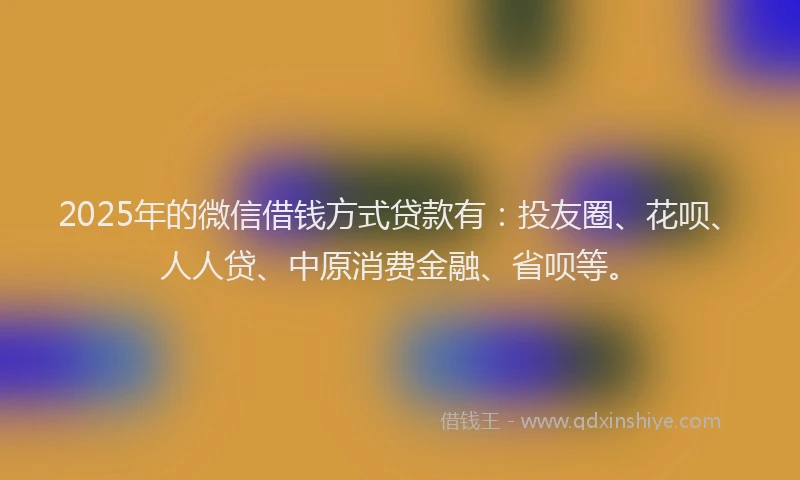 2025年的微信借钱方式贷款有：投友圈、花呗、人人贷、中原消费金融、省呗等。