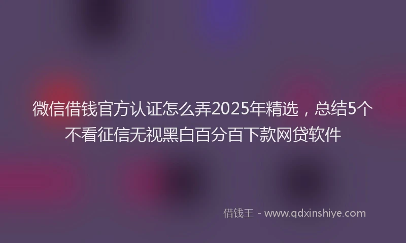 微信借钱官方认证怎么弄2025年精选，总结5个不看征信无视黑白百分百下款网贷软件