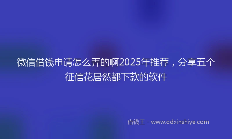 微信借钱申请怎么弄的啊2025年推荐，分享五个征信花居然都下款的软件