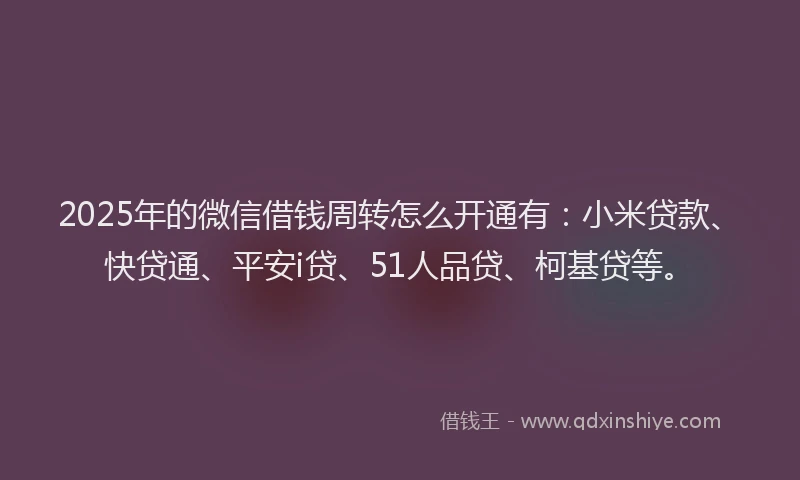 2025年的微信借钱周转怎么开通有：小米贷款、快贷通、平安i贷、51人品贷、柯基贷等。