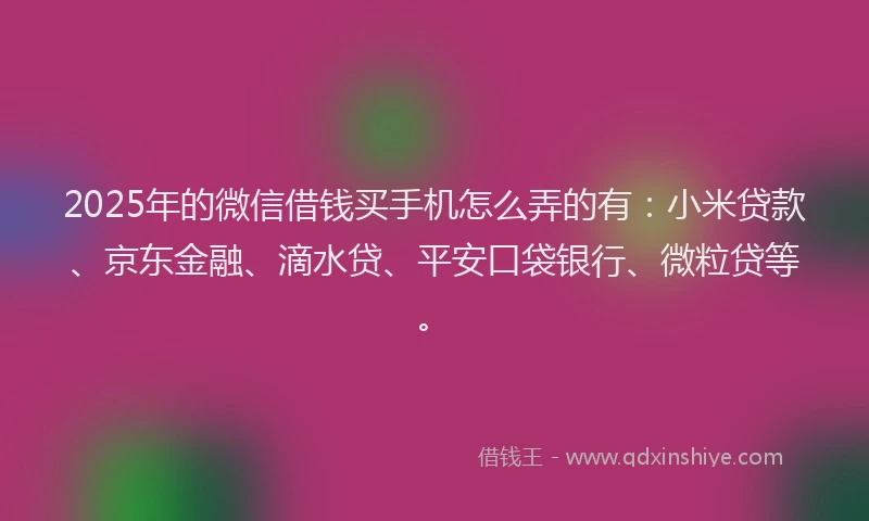 2025年的微信借钱买手机怎么弄的有：小米贷款、京东金融、滴水贷、平安口袋银行、微粒贷等。
