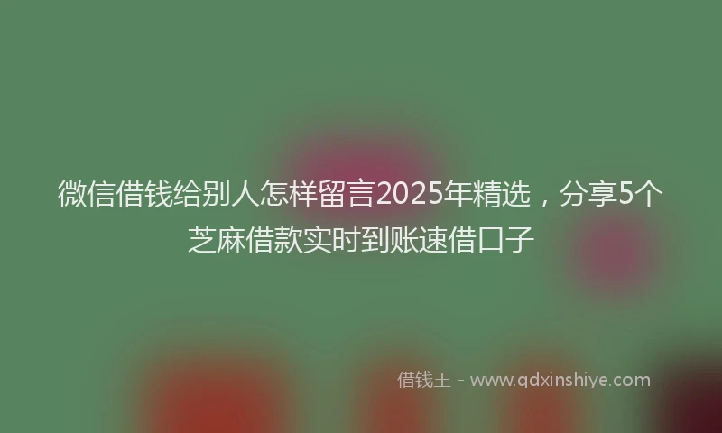 微信借钱给别人怎样留言2025年精选，分享5个芝麻借款实时到账速借口子