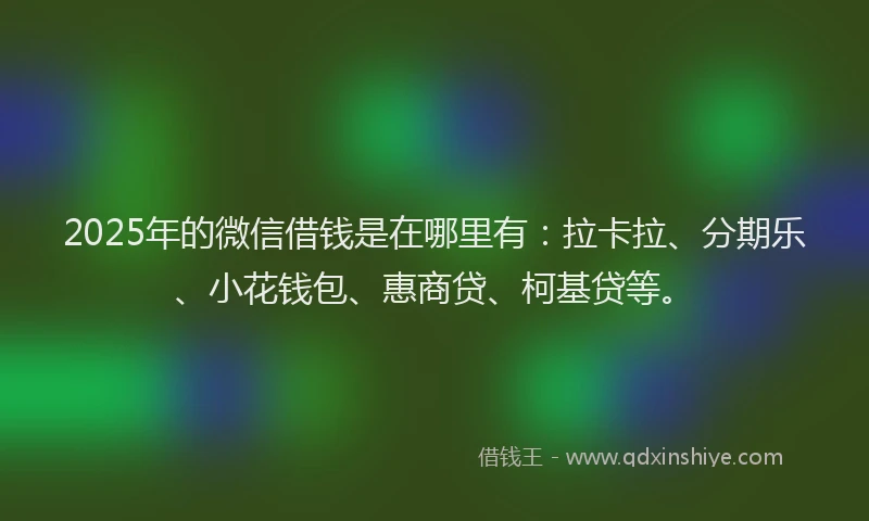 2025年的微信借钱是在哪里有：拉卡拉、分期乐、小花钱包、惠商贷、柯基贷等。