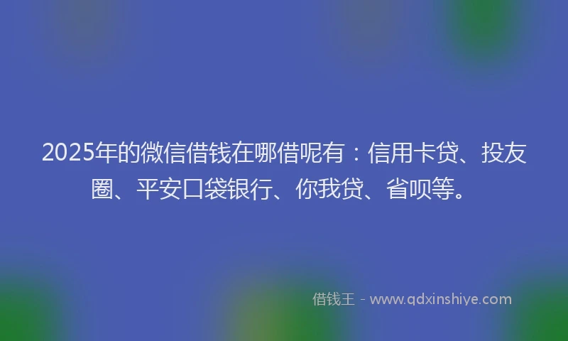 2025年的微信借钱在哪借呢有：信用卡贷、投友圈、平安口袋银行、你我贷、省呗等。
