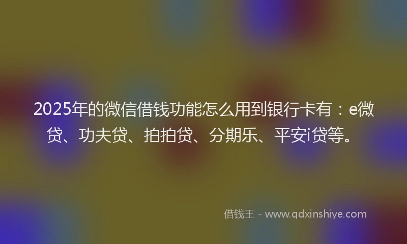 2025年的微信借钱功能怎么用到银行卡有：e微贷、功夫贷、拍拍贷、分期乐、平安i贷等。