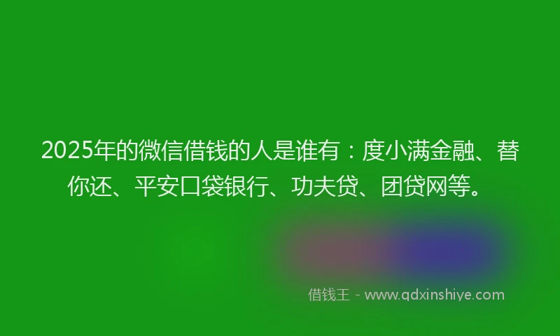 2025年的微信借钱的人是谁有：度小满金融、替你还、平安口袋银行、功夫贷、团贷网等。