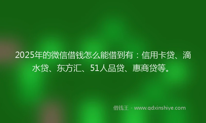 2025年的微信借钱怎么能借到有：信用卡贷、滴水贷、东方汇、51人品贷、惠商贷等。