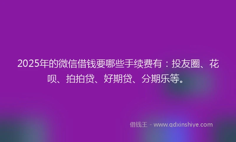 2025年的微信借钱要哪些手续费有：投友圈、花呗、拍拍贷、好期贷、分期乐等。