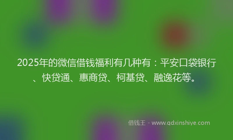 2025年的微信借钱福利有几种有：平安口袋银行、快贷通、惠商贷、柯基贷、融逸花等。